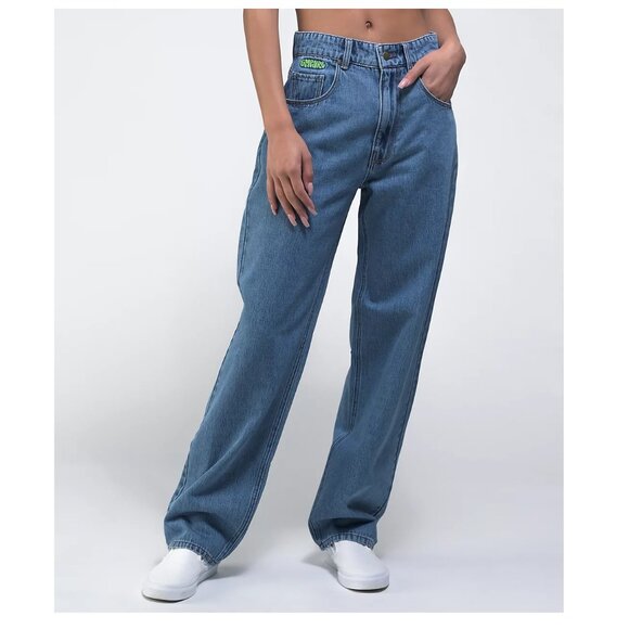 Empyre Ladies TORI Billie Wash Skate Jeans Embroidered Logo Blue Denim Size‎ 9 - Picture 9 of 10